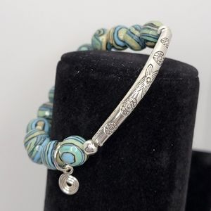 Sterling silver and calsilica bead bracelet